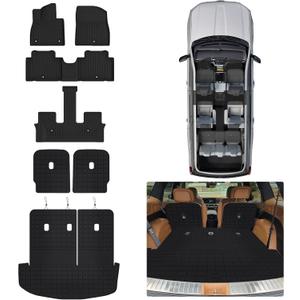 Floor Mats & Cargo Mat for Hyundai Palisade 2026 7 Seats Only Gas, TPE All Weather Car Floor Lines Trunk Mat with Backrest Set & 2nd Backrest Mats for Hyundai Palisade Accessories(Not for SE)