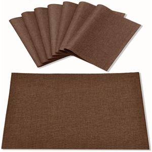 Cloth Placemats Set of 8, Linen Type Fabric Placemats Machine Washable Heat Resistant Placemats Wrinkle Free Thick Polyester Kitchen Place Mats for Dining Table (Dark Brown)