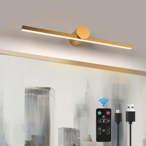 ZitoStory Battery Operated Picture Light with Remote,Wireless Dimmable Art Lights for Paintings Rechargeable Gallery Light Artwork Lighting for Canvas, Portrait (Gold,20'' Inch)