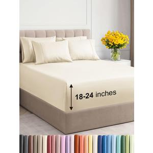 Extra Deep King Sheet Set - 6 Piece Breathable & Cooling Sheets - Hotel Luxury Bed Sheets Set - Easy & Secure Fit - Soft, Wrinkle Free & Comfy Sheets Set - Off White Sheet Set with Extra Deep Pockets