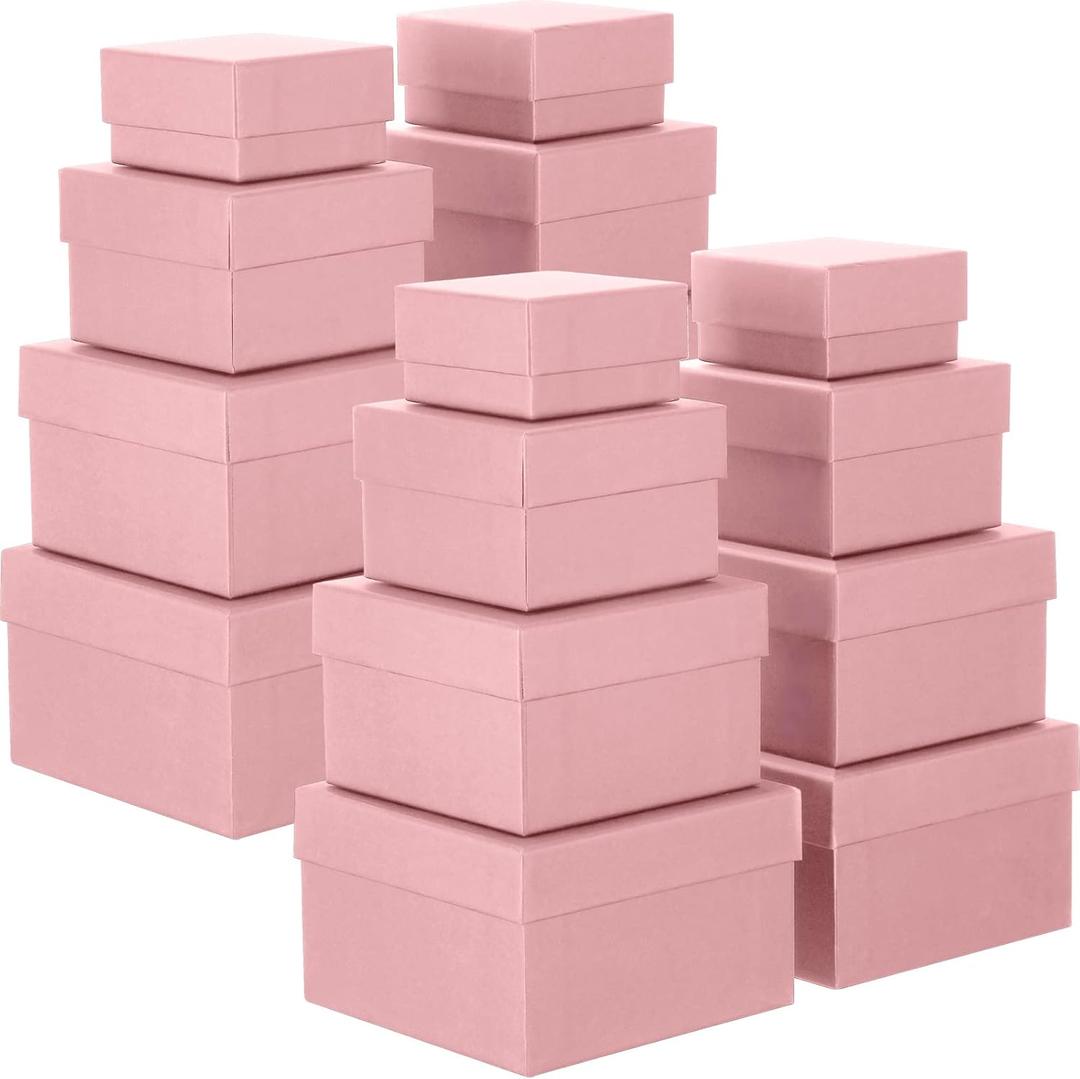 Yahenda 16 Pack Square Nesting Gift Boxes with Lids 4 Assorted Sizes Gift Boxes with Lids for Christmas Wedding Mother's Day Bridal Shower Birthday Party Favor(Pink)