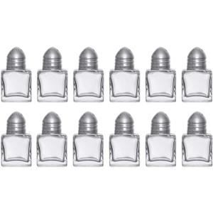 Mini Glass Salt & Pepper Shakers Set with Metal Lids  Durable Clear Glass Cube Design, Easy Refill, Perfect for Restaurant Tables, Kitchen & Events  Compact Refillable Shakers, 12 Pack