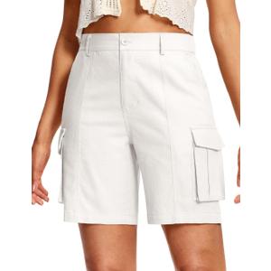 ISEEGZ Linen Shorts for Women 5"/ 7", Size 14 (White)