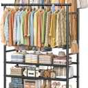 Ekisemio Double Rods Clothes Rack for Hanging Clothes, Rolling Clothing Rack with Wheels, 3-Tier Hanging Rack with Mesh Shelves, Holds 300 LBS for Bedroom, Laundry, Living Room, Black