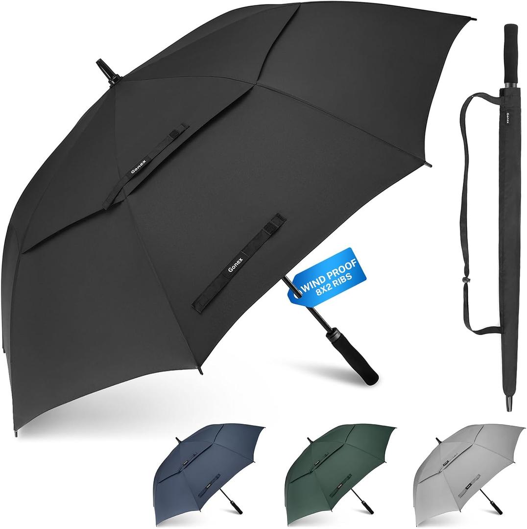 Gonex Windproof Double-ribs Golf Umbrella, 68/72 inch Auto Open Strong 2x8 Ribs Extra Large Double Vented Canopy Waterproof Rain Umbrella with Comfortable Handle, Oversized Sun Umbrella for 2-4 Men/Women and UV Protection