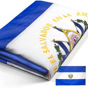 Anley EverStrong Series El Salvador Flag 3x5 Foot Heavy Duty - Embroidered and Sewn Stripes - 4 Rows of Lock Stitching - Salvadoran National Flags with Brass Grommets 3 X 5 Ft