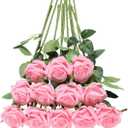 Tifuly Pink Roses Artificial Flowers - 12 pcs Realistic Single Long Stem Fake Silk Roses Bouquet for Party Home Wedding Centerpiece Office DIY Decor