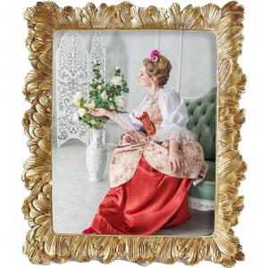 Gold 8x10 Picture Frames Vintage Photo Frame Rose Gold Flower Leaf with Glass Front Antique Picture Frame for Tabletop Wall Hanging (Gold Leaf-8x10)