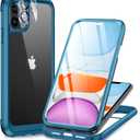 Miracase Glass Series for iPhone 11 Case 6.1 inch, Upgraded Full-Body Rugged Phone Bumper Case Cover with Built-in 9H Tempered Glass Screen Protector and Camera Protector, Light Blue