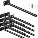 12 Pcs 8" Black Steel Floating Shelf Bracket Blind Shelf Supports - Hidden Brackets for Floating Wood Shelves - Concealed Blind Shelf Support  Screws and Wall Plugs Included