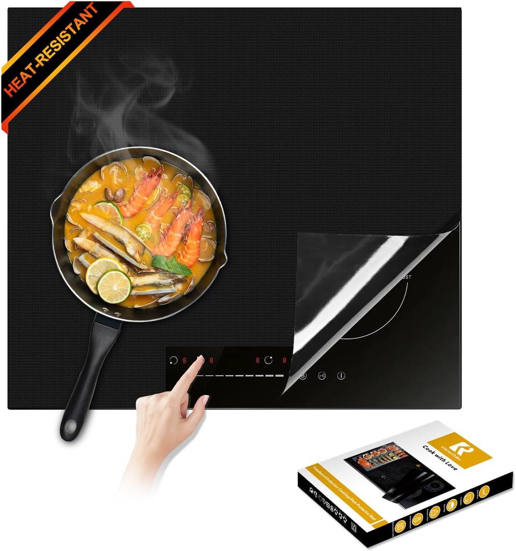Extra Large Induction Cooktop Protector Cover Mat (Magnetic) | 300C (572F) Heat-Resistant | Power Boost Compatible |,Range Covers for Electric Stove (Pure Black, 21.2x35.4 In)