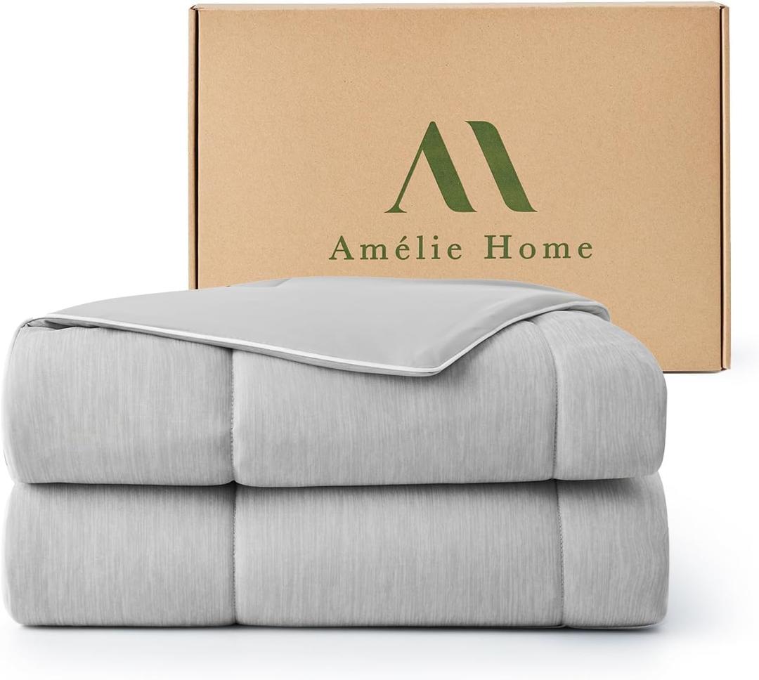 Amlie Home Cooling Comforter Twin Size, Reversible Lightweight Cooling Blanket for Hot Sleepers, Q-Max 0.43 Summer Breathable Cooling Quilt for Night Sweats, 68" x 90", Heather Cool Grey