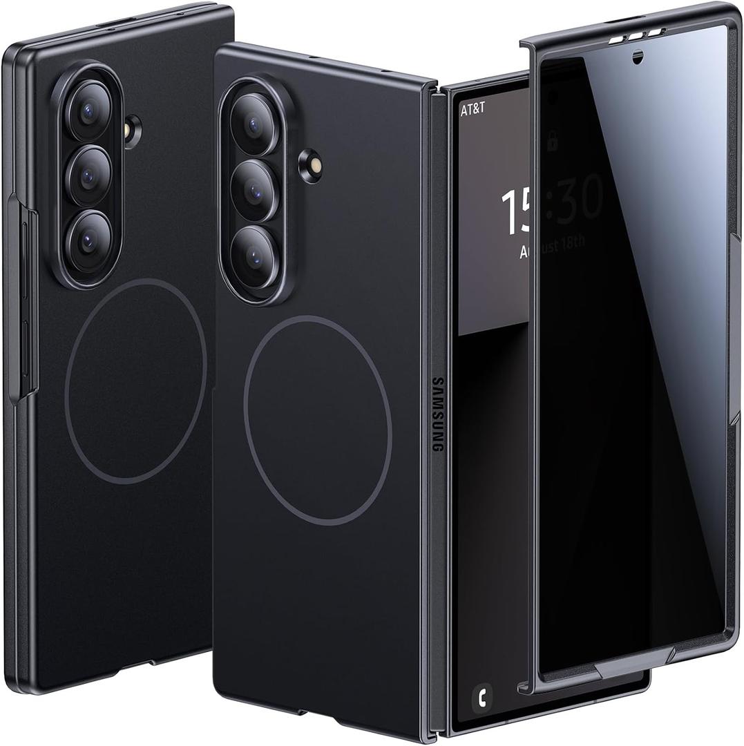 Lanhiem Magnetic for Samsung Galaxy Z Fold 7 Case with Privacy Screen Protector, [Compatible with MagSafe][Anti Spy] Full-Body Protective Slim Phone Case for Galaxy Z Fold 7, Black