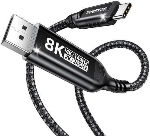 USB C to DisplayPort 1.4 Cable [8K@60Hz 4K@144Hz 2K@240Hz],Type C to DP 1.4 Cable 32.4 Gbps Braided, Compatible with Thunderbolt 3/4 MacBook Pro/Air, iPhone 15 Pro, iPad, Mac Mini, Galaxy,XPS (6.6FT)