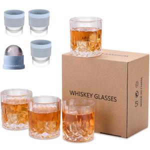 Premium Whiskey Glasses 8-Piece Set (4 Old-Fashioned Glasses & 4 Ice Sphere Molds) - 11.1 oz Crystal Rocks Glasses for Scotch, Bourbon, Cocktails & Spirits