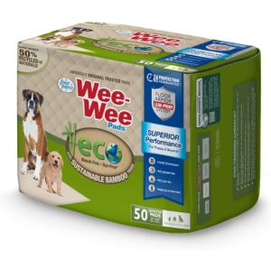Four Paws Wee-Wee Superior Performance Bamboo Pee Pads for Dogs, Earth Friendly Dog & Puppy Potty Training Pads, Crate Liners, Housebreaking Supplies, 22" x 23" (50 Count)