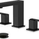KENES Black Widespread Bathroom Faucet 3 Hole Bathroom Sink Faucet Matte Black Two Handle, 8-Inch 3 Pieces Bathroom Vanity Faucet with Pop Up Drain & Supply Lines, KE-9050-2-P