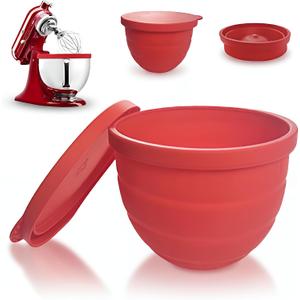 Collapsible Silicone Bowl Liner for KitchenAid 5 Qt Tilt-Head Mixer, Bread Proofing Insert with Lid, Multipurpose Kitchen Aid Attachment for Baking, Microwave & Dishwasher Safe - Red (1PC)