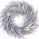 Lavender Wreath,11" Artificial Spring Wreaths for Front Door,Purple Flower Wreath with Green Leaves Farmhouse Wreath, for Home Wall Window Porch Garden Decor