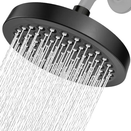 Nuodan High Pressure Rain Shower Head - High Flow Rainfall Showerhead - Luxury Modern Look - Pressure Boosting Bathroom Shower Heads (6 inches, Black)