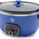 GreenLife 6QT Slow Cooker, Non-Toxic PFAS-Free Ceramic Nonstick Removable Interior Bowl, Programmable, Family Friendly, Keep Warm, Stovetop & Oven Safe, Dishwasher Safe Crock, Timer, Glass Lid, Blue, 6 Quarts