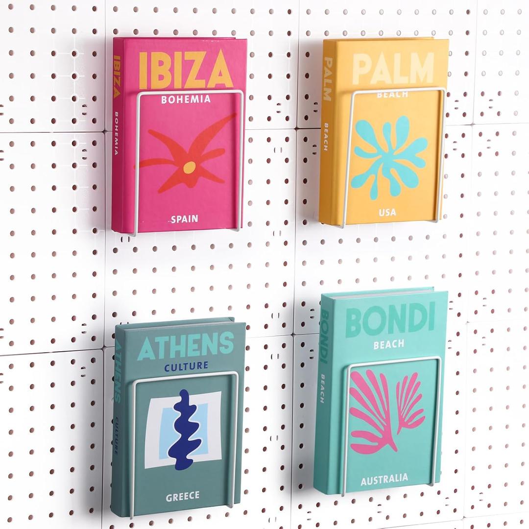 Blulu 4 Pcs White Pegboard Magazines Holder Literature Display Mail File Holder Books Wall Organizer Pegboard Shelf Hooks Accessories for Display Exhibitions Trade Show Shelf Office Kitchens