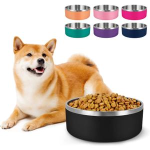 LIHONG Stainless Steel Dog Bowls for Small Medium Sized Dogs Non Slip,Insulated Dog Bowl,Pet Bowl for Food and Water,Rustproof(40oz,Black)