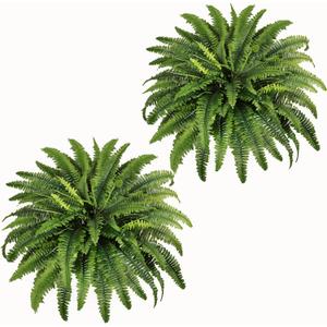 Fake Ferns - 2 Packs Artificial Ferns for Outdoors & Indoors, 45in Large Boston Fern with 55 Fronds, Realistc Faux Greenery Plants Ideal for Porch Entrance Hall Planters Windowsills Office Home Decor