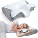 HOMCA Memory Foam Cervical Pillow, 2 in 1 Ergonomic Contour Orthopedic Pillow for Neck Pain, Contoured Support Pillows for Side Back Stomach Sleepers (Grey)
