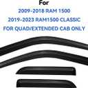 Window Visors Rain Guards for 2009-2018 Dodge Ram 1500 Quad Cab, Out-Channel Window Vent Wind Deflectors Visors Shades for 2019-2023 Ram 1500 Extended Cab Classic Model