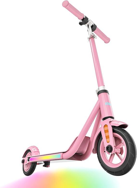 Gobazaar Electric Scooter for Kids Ages 6-12, 150W Hub Motor, 10 mph, 60 mins Ride Time, Colorful Lights, LED Display, Dual Brake System, 4 Height Adjustable Kids Electric Scooter, Best Gifts for Kids