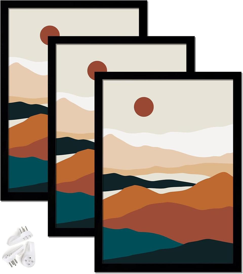 Black 10x14 Picture Frame Set of 3, High Transparent Frame for 10 By 14 Photo Collage Canvas Poster Size Wall Mount and Tabletop Horizontally Vertically (Black, 10 x 14 inches)