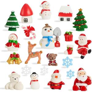 CCINEE 38PCS Christmas Miniature Figurines Ornament Kit Santa Claus Tree Resin Decoration for Fairy Garden Doll House Home Decor