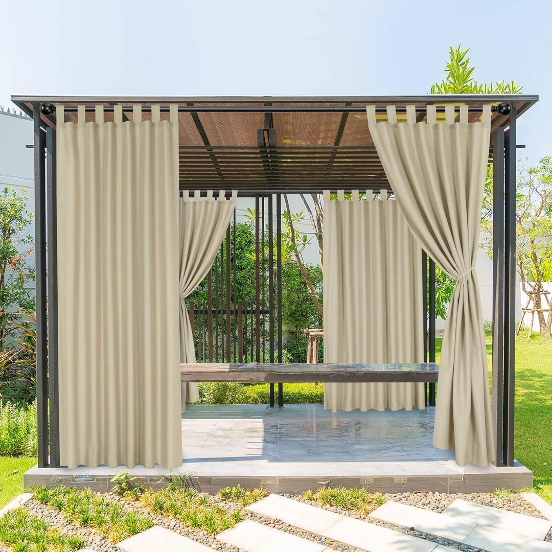 BONZER Waterproof Outdoor Curtains for Patio, Weatherproof Tab Top Outdoor Privacy Curtains for Porch, Pergola, Gazebo, Deck, 1 Panel, 52x95 Inch, Beige