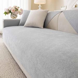 Soft Plush Couch Cover Washable, Non Slip Pluffy Sectional Sofa Covers for 3 Cushion Couch Sofa L Sharped Sofa Slipcover, Furniture Protector for Pets (1 PCS 36"x36" Light Grey)
