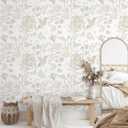 Floral Peel and Stick Wallpaper Boho Beige Contact Paper Neutral Farmhouse Vintage Wall Paper Removable Self Adhesive Wallpaper Bedroom Cabinet Bathroom Waterproof Vinyl Roll 17.3" x 197"
