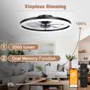 VOLISUN Low Profile Ceiling Fans with Light and Remote,23.6in Fandelier Ceiling Fan with Lights, 3000K-6500K Dimmable Flush Mount LED Fan Light, Black Bladeless Ceiling Fans with Lights for Bedroom