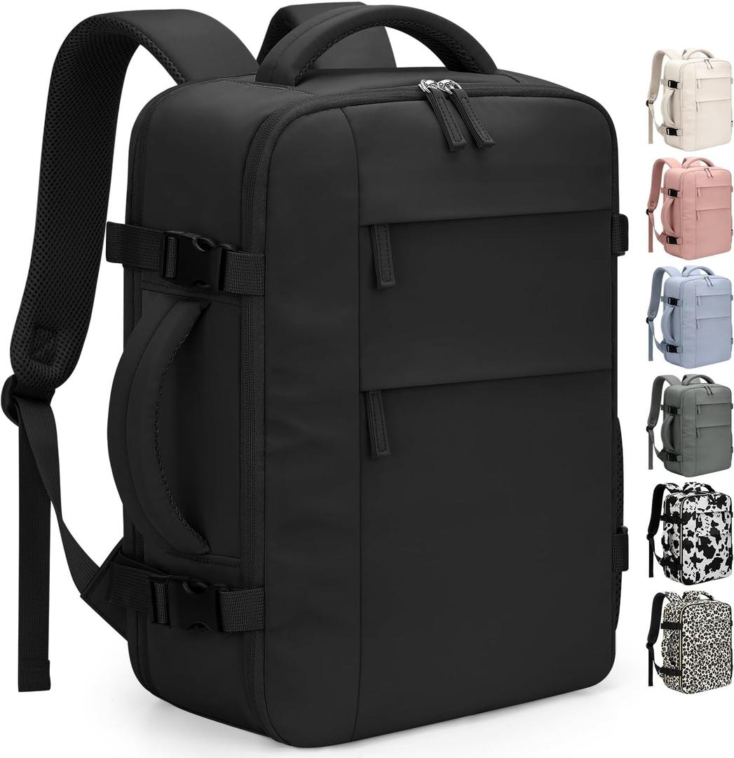 Pritent Travel Backpack for Women Man, Waterproof Laptop Backpack Travel Bag Airline Approved Carry on Weekender Overnight Bag Bookbag for Business,Travel, Work Fits 17.3 inch Laptop(Large,Black)