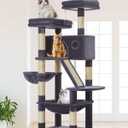 Taoqimiao Cat Tree 57.5-Inch, Cat Tower for Indoor Cats Large Adult, Extra Large Cat Condo, 8 Sisal Scratching Posts, Metal Frame Cozy Hammock, Durable Scratch Board, 2 Top Perches, Smoky Gray MS026G