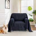 MYSKY HOME Chair Couch Covers - Sectional Couch Covers for Pet Sofa Covers - Non Slip Soft Couch Cover, Washable Furniture Protector - Slipcover with Tassel Sofa Throws, 71"x91", Navy Blue