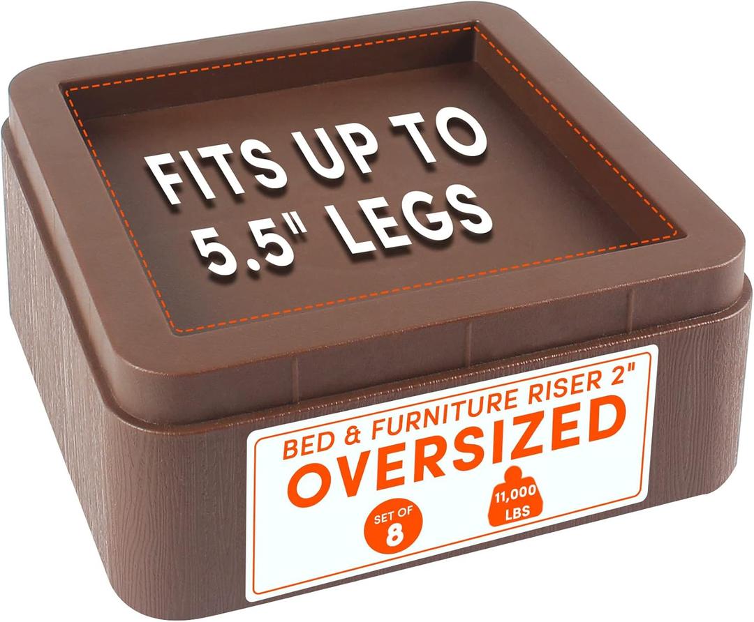 DEDU Oversized Bed Risers Heavy Duty Stackable 8 Pack, Furniture Risers for Sofas 2 Inch or 4 Inch Supports Up to 11000 Lbs, Square Bed Raising Blocks Fits 5.5 Inch Wide Desk or Couch (Tobacco)