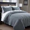 100% Cotton Scallop Quilt Set, King Size, Stormy Blue