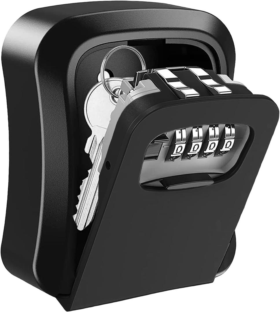 TTRWIN Key Lock Box, Resettable 4 Digit Combination Spare Key Safe LockBox, Weatherproof Key Storage Security Lock Box Hide 5 Keys, Wall Mounted Lock Box for Outside, Home, Office, Garage, Black (1 Pack)