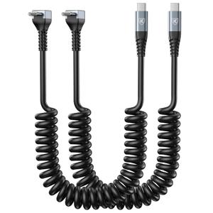 USB C to C Cable for CarPaly/Android Auto, [3FT, 2-Pack] 90 Degree USB C Cable, Coiled USBC to USBC Cable 3A Fast Charging, Right Angle Type C Cord for iPhone 17/16/15/Pro Max/Galaxy S23 and More (Grey)