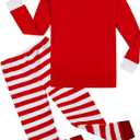 KikizYe Little Big Boys Girls Pajamas Set Kids PJs 100% Cotton Sleepwear (6, Striped/Red/White)