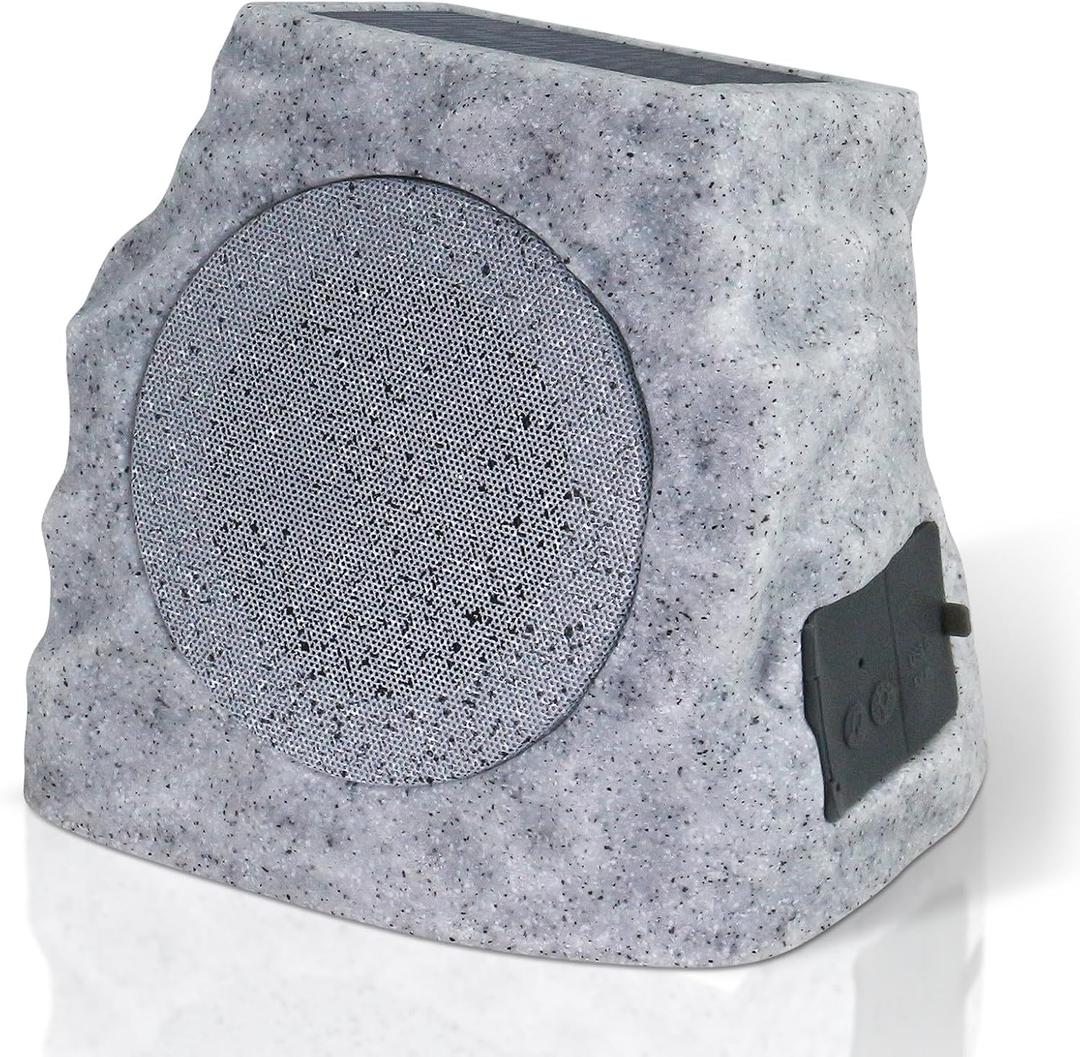 Rock Speakers Outdoor Waterproof Solar-Powered Outdoor Rock Speakers Bluetooth Wireless with TWS Pair&LED RGB Colors Built for All Seasons for Outside Patio Deck Pool BBQ (Gray)