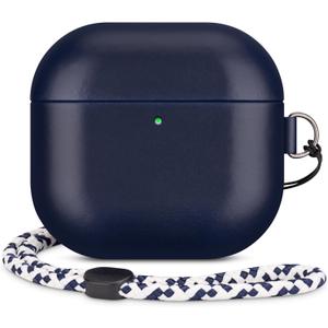Leather Case Compatible with AirPods 4, D Clip Design with Hand Lanyard, Genuine Crystal Oil Waxy Leather Case for AirPods 4th Generation(2024),Handcrafted, Elegant Style, Blue