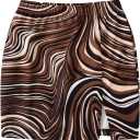 WDIRARA Women's Marble Print Split Hem High Waist Elastic Waistand Knitted Skinny Bodycon Skirt (Brown, L)