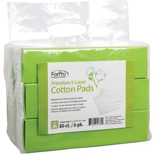 ForPro Professional Collection Premium 5-Layer 100% Cotton Pads for Cosmetic Application and Product Removal, 2" x 2.75", White, 80-Count (Pack of 6)