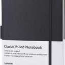 Lemome Ruled Notebook/Journal - Lined Journal for Writing, 5.75'' x 8.4'' Notebook Journal, 146 pages Faux Leather Notebook with Thick Paper, Waterproof Hardcover, Elastic Closure (black)